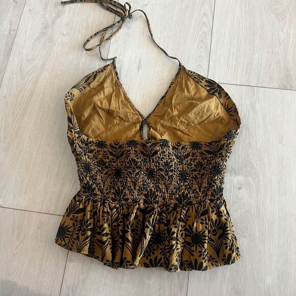 FREE PEOPLE Dandelion Halter Top ~ Elderwood Brown Motif Floral Size s - Picture 4 of 8